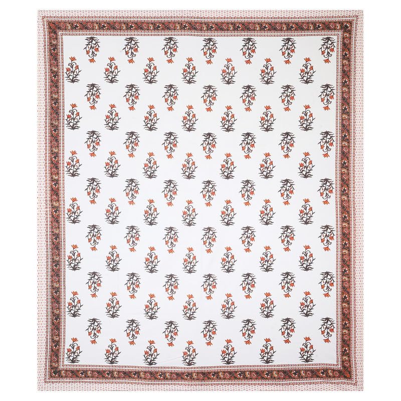 Image of 240 TC Pure Cotton Double Bed King Size Bedsheet | Jaipuri Sanganeri Print | Soft & Breathable Fabric | 93 x 108 inch Bedsheet with 2 Pillow Covers (Sanganeri13) Brown