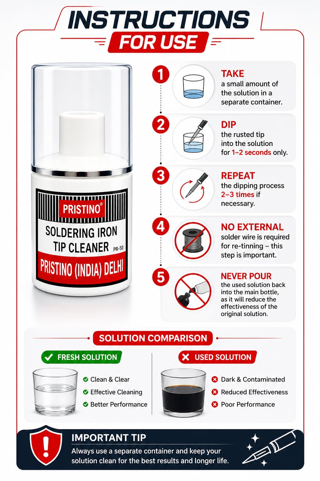 PRISTINO® Tip Cleaner For Electronics Soldering, Iron Tip Cleaner Gel and Re-Tinning Solution, Removes Oxidation, 50g 2