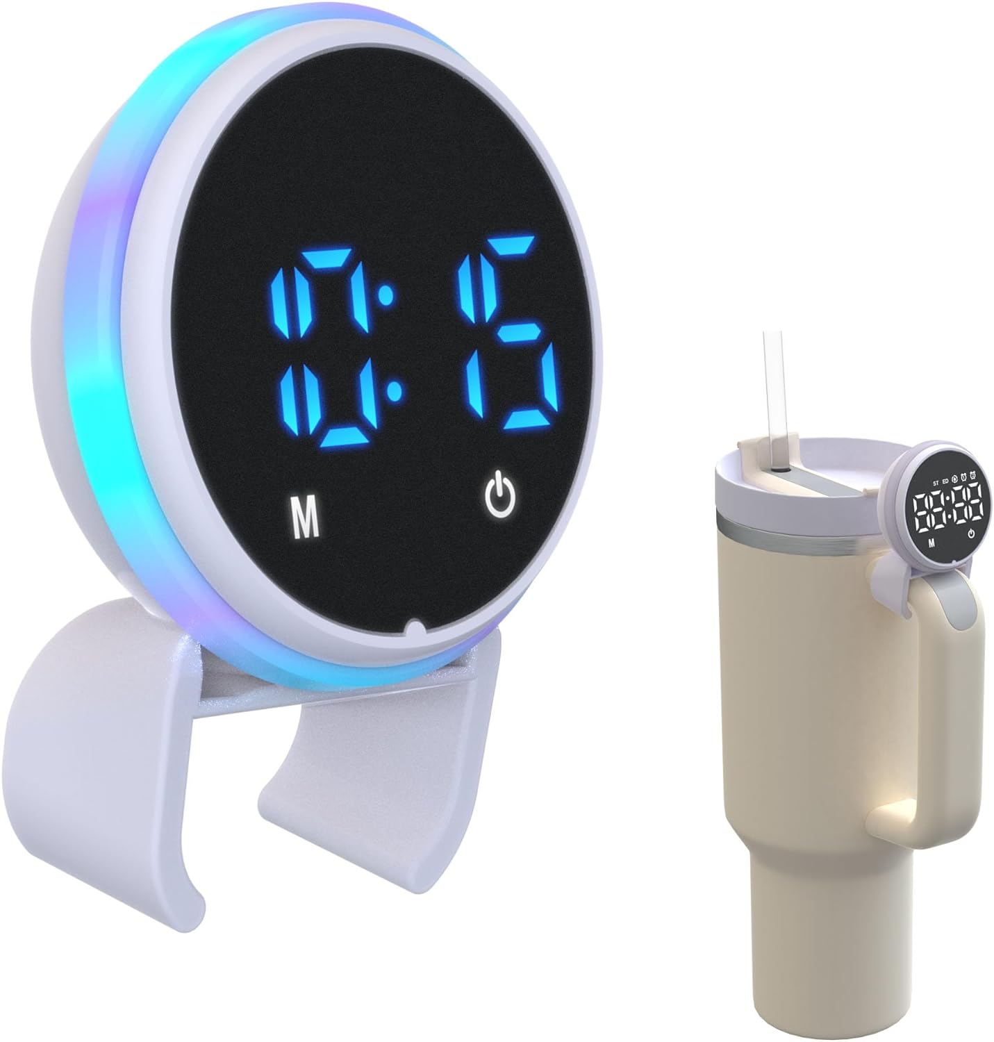 Hydration Reminder for Stanley 2.0 30-40oz Tumblers – Clip-On with Smart Alarms, Auto-Pause, LED Alerts, 6 Tones, 4 Volumes