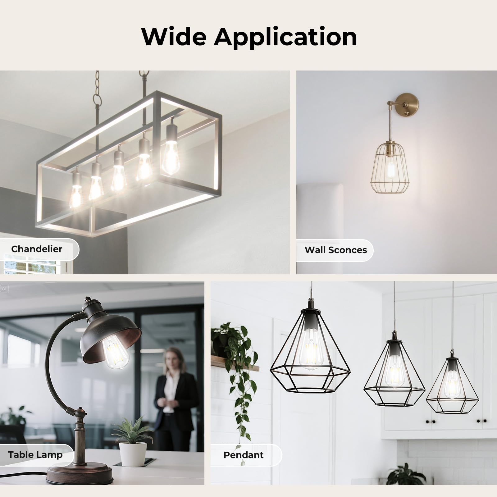 GvvooHome Bombillas Edison regulables, 4000 K, luz blanca diurna, 6 W, 60 W, equivalente a LED E26, bombillas vintage ST58, 600 lm, 90+ CRI, base E26, vidrio transparente, paquete de 6