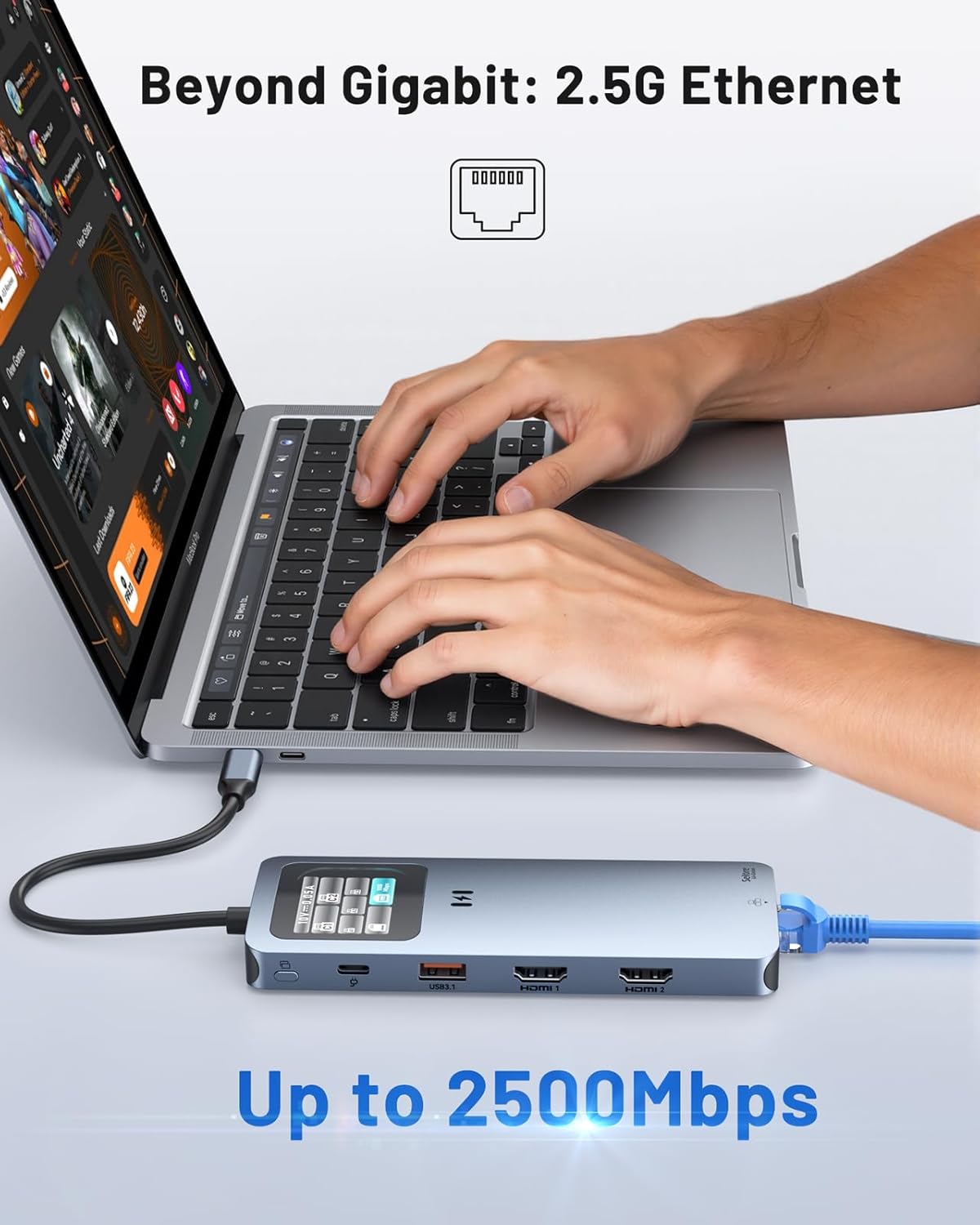 Laptop Docking Station Dual Monitor, 12-in-1 USB-C Docking Station with Smart LCD Display, 2 HDMI Ports+100W PD+10Gbps USB-C/A+2.5G Ethernet+SD/microSD, Docking Station for Dell/HP/Lenovo Laptop