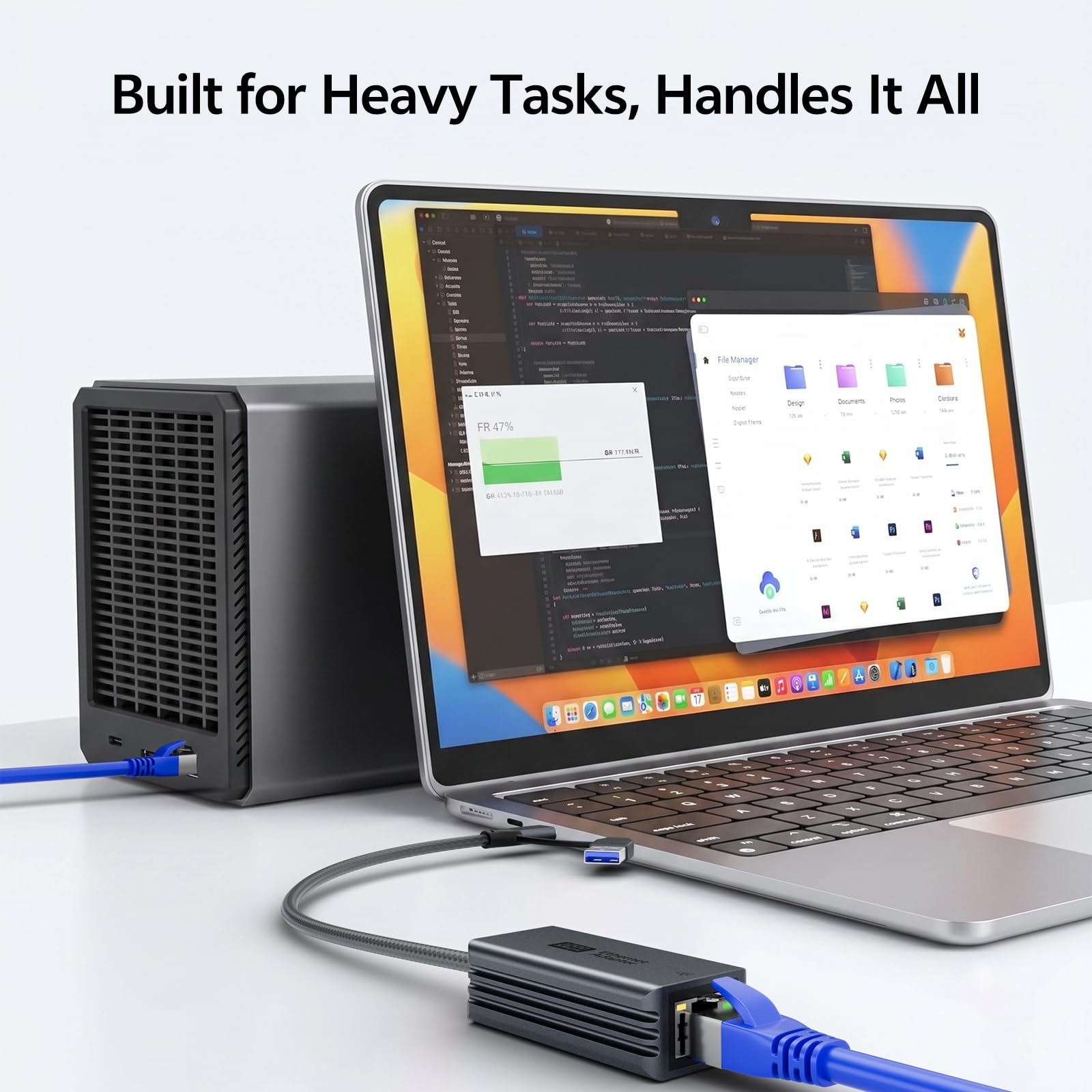 Adattatore 5G da USB C a RJ45 Ethernet, adattatore 2 in 1 USB-A LAN, 5000 Mbit/s | Adattatore di rete compatibile con MacBook, iPad, iPhone 15/16/17, Galaxy, Surface, Windows/macOS/Android