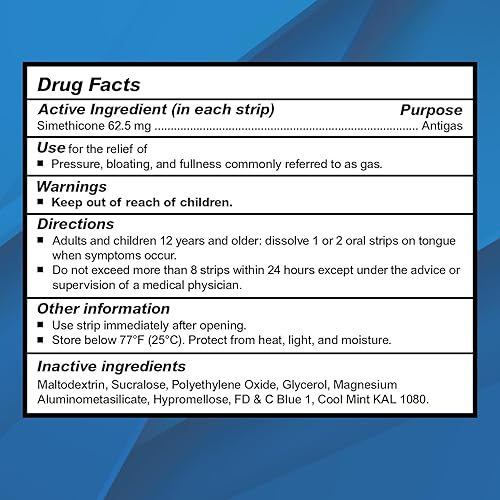 Miniatura 7 de 10 tiras de alivio antigas  Tiras de alivio oral solubles de sabor menta  Alivio rápido de gases para adultos  Alivio eficaz de la hinchazón para
