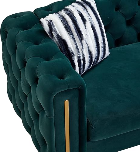 Miniatura 19 de Dolonm Sofá moderno de terciopelo para sala de estar, sofá tapizado de 84 pulgadas de largo con reposabrazos altos y patas de metal, muebles