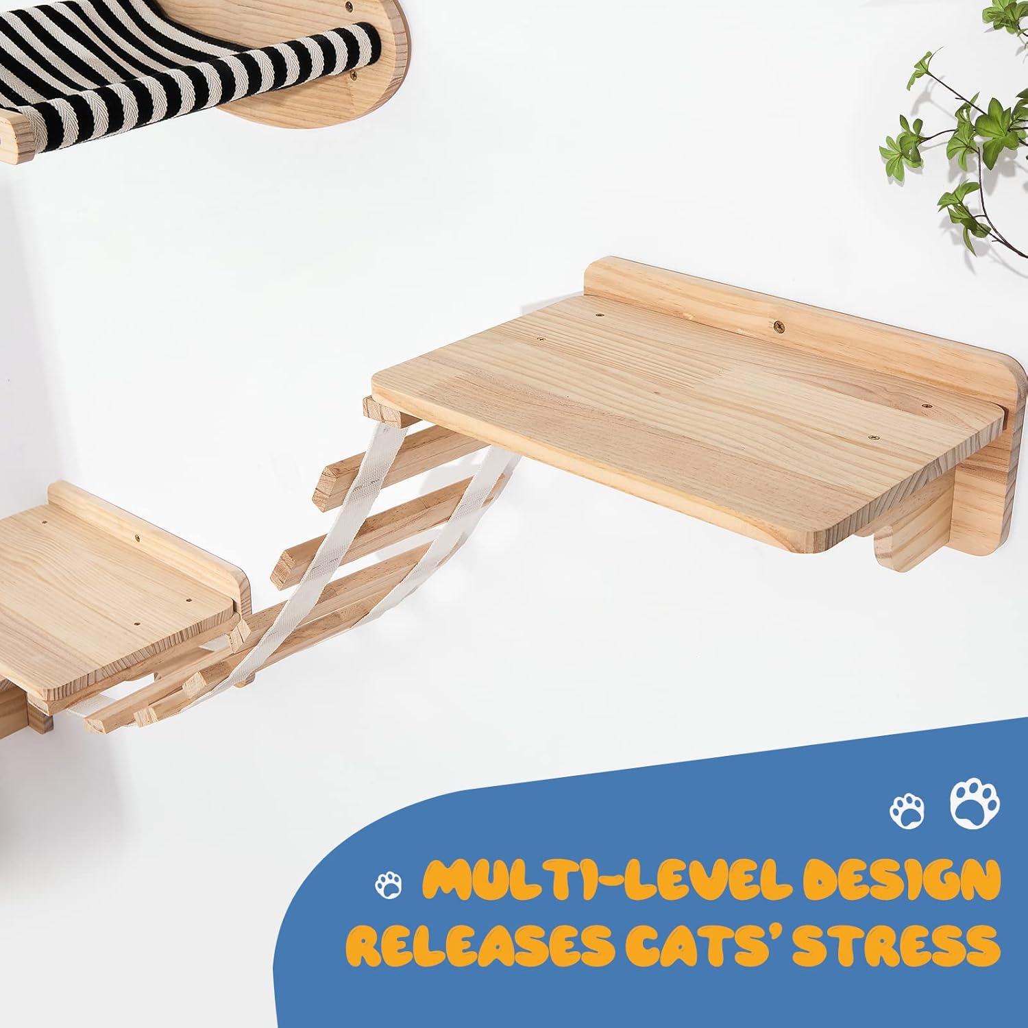 Cat Wall Shelves Scratching Bridge - Wall Mounted Shelves Floating Perches Scratcher Cat Bed Bridge Climber Hanging Stairs Holder for Indoor Cats Exercise