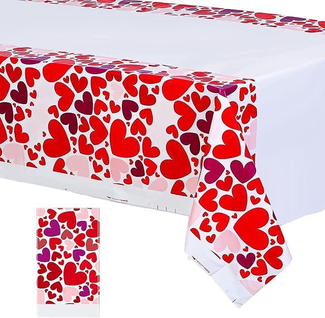 108*180cm Valentine's Day Disposable TableCloths Party,Valentine's Day Table cloth Pink and Red Heart Rectangle Plastic Waterproof Table Cover for Valentine's Day Birthday Wedding Party Table Decor