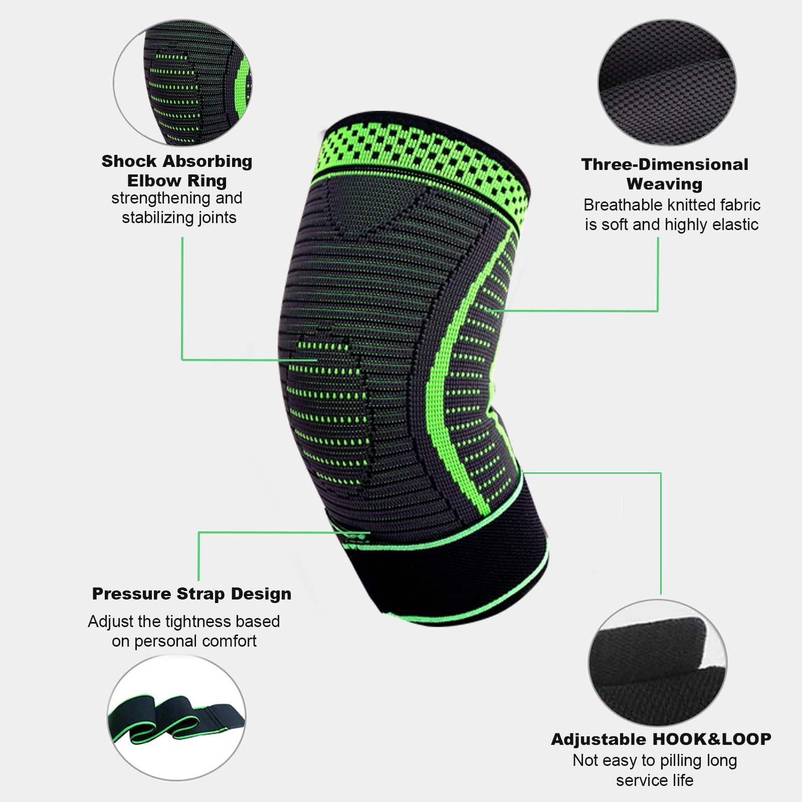 2 Pezzi Supporto Gomito con Cinghie Regolabili Manica di Compressione Sollievo dal dolore Protezione Gomito Artrite Tennis Basket Golf Sollevamento pesi Adatto Uomini e Donne