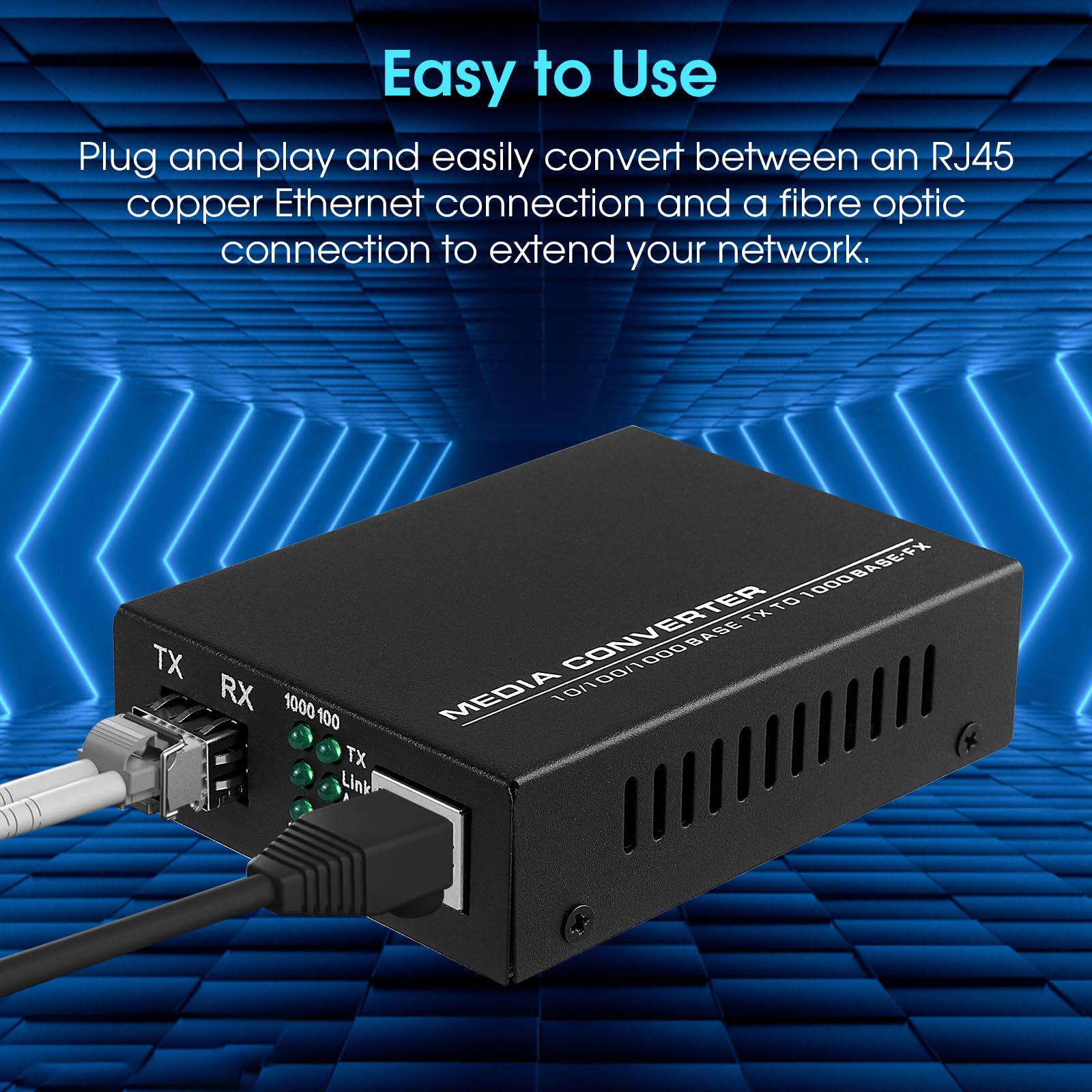 Convertisseur de média fibre vers Ethernet avec module SFP LC multimode Gigabit, 1,25 G SFP vers 10/100/1000 M RJ45, MMF, 850 nm, jusqu'à 550 m