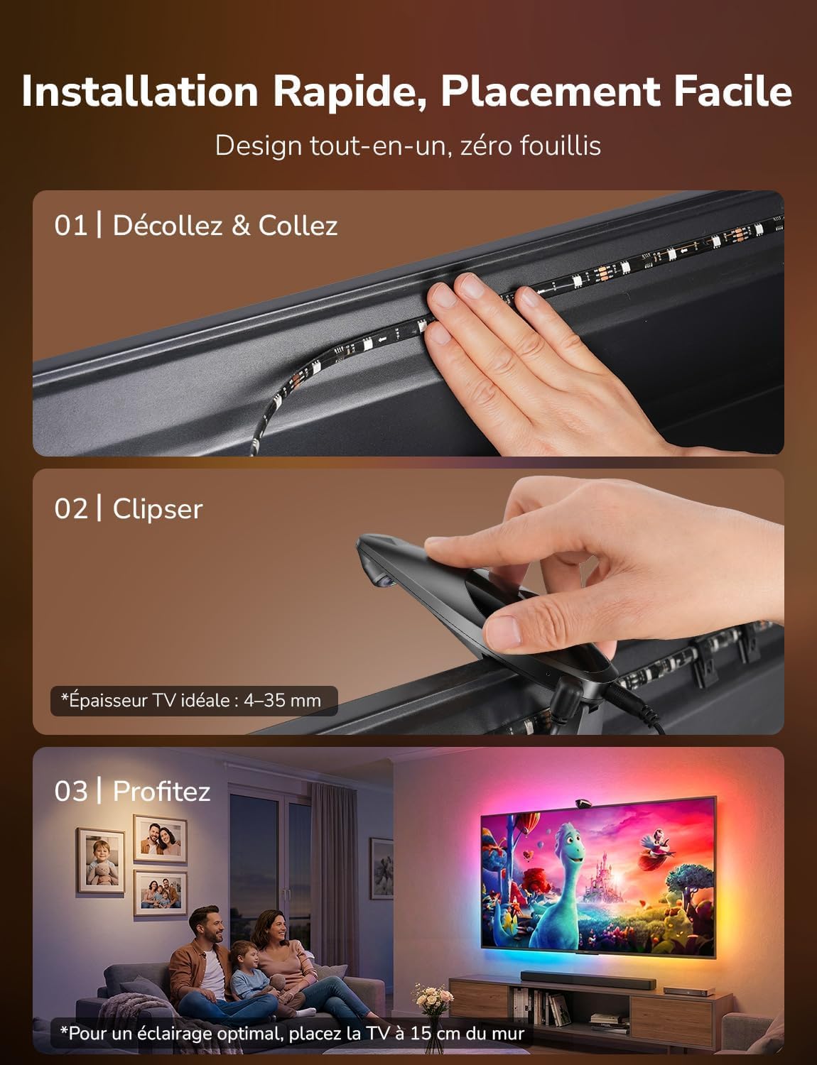 Lepro STV1 IA Rétroéclairage TV 3.6M pour TV 55"-65" avec Caméra