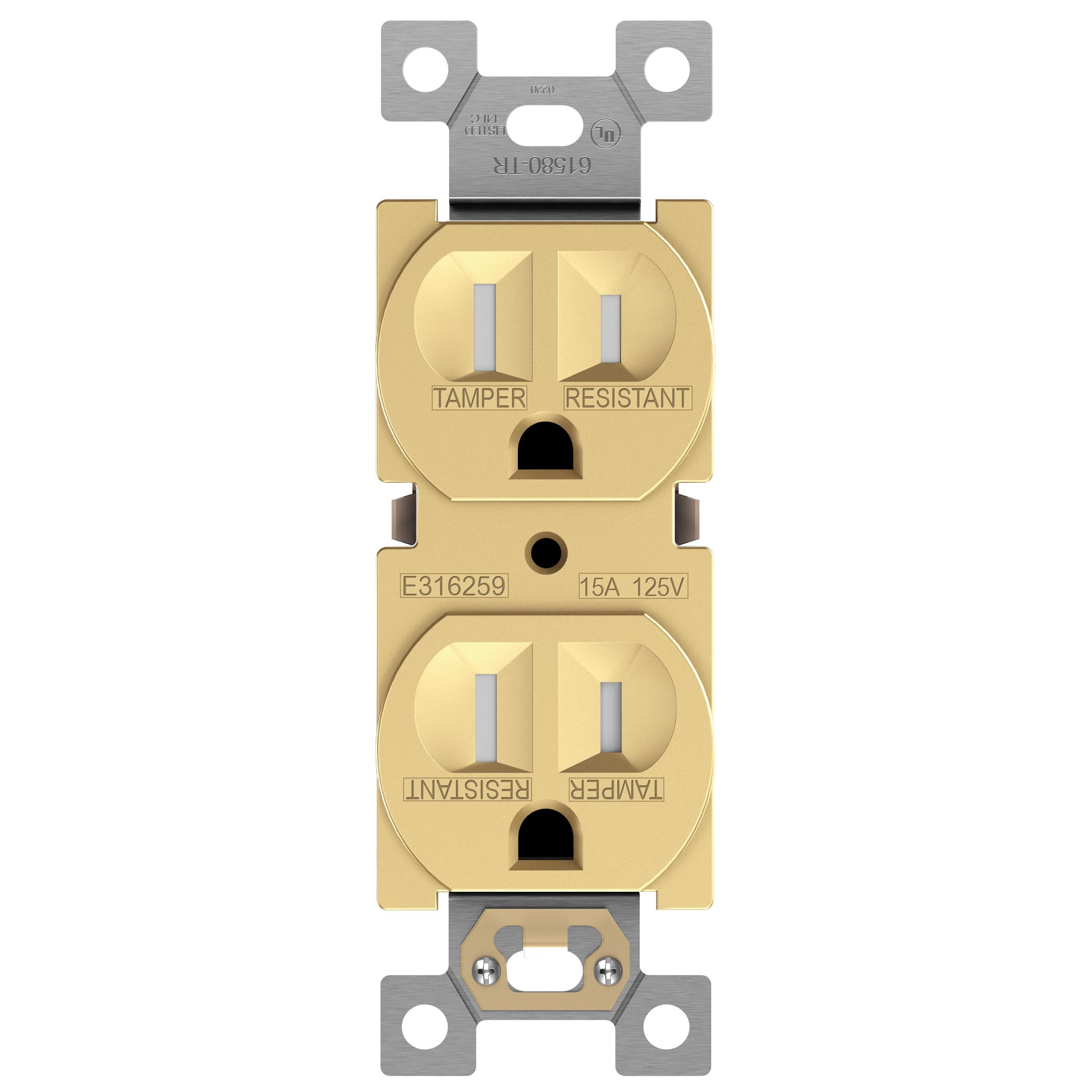 ENERLITES Elite Series Duplex Receptacle, Residential Grade Wall Outlet, Duplex Electrical Outlet, Self-Grounding, 3-Wire