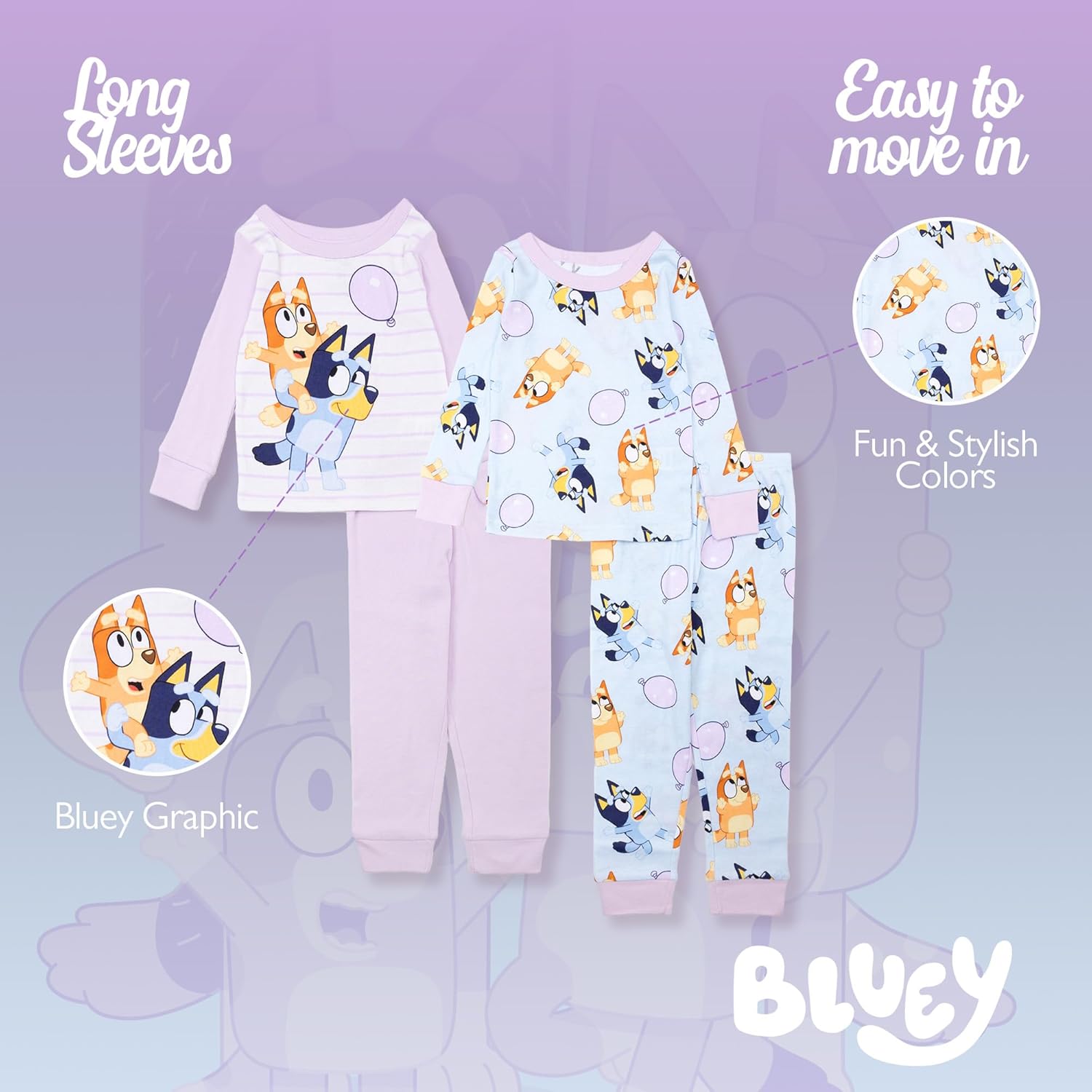 Bluey unisex-child 4-Piece Snug-fit Cotton Pajama Set, Soft & Cute for Kids, BALLOON FUN, 2T - Image 6