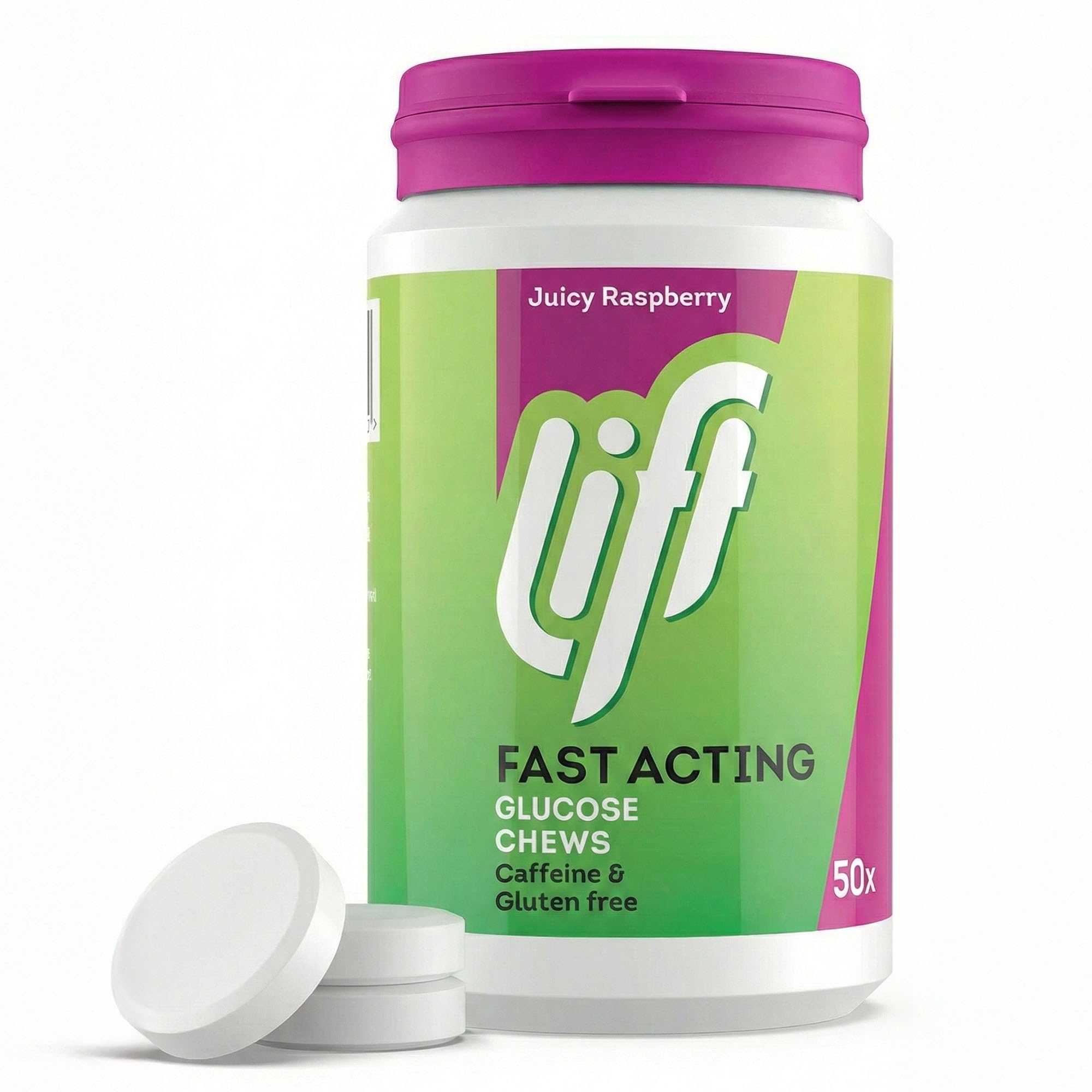 Lift Fast-Acting Glucose Chewable Energy Tablets, Raspberry, 6 Pack of 50-Tablet Tubs