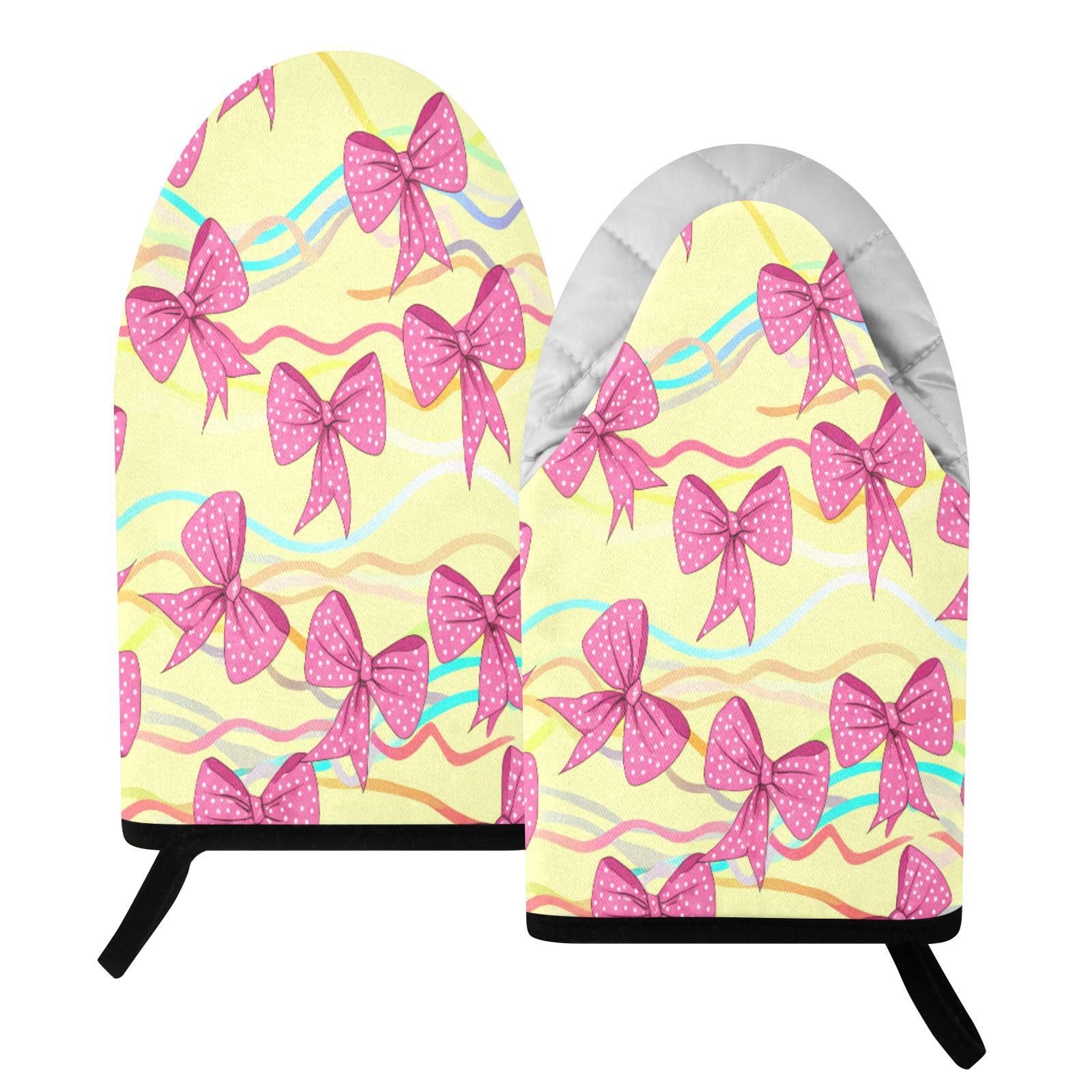 BURSTDDY Dots Bows Oven Mitt,Heat Resistant Kitchen Mitts for Cooking