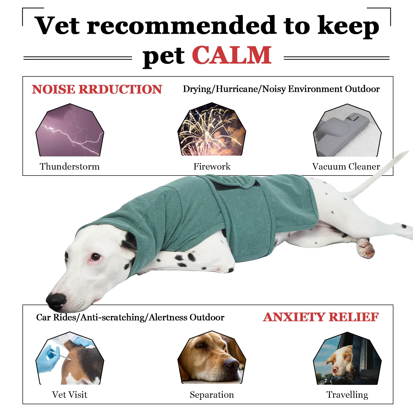 ROZKITCH Chaleco calmante para perros con capucha, cubierta suave para orejas de perro, chaqueta cálida para la ansiedad del perro con envoltura para las orejas, para fuegos artificiales, viajes,