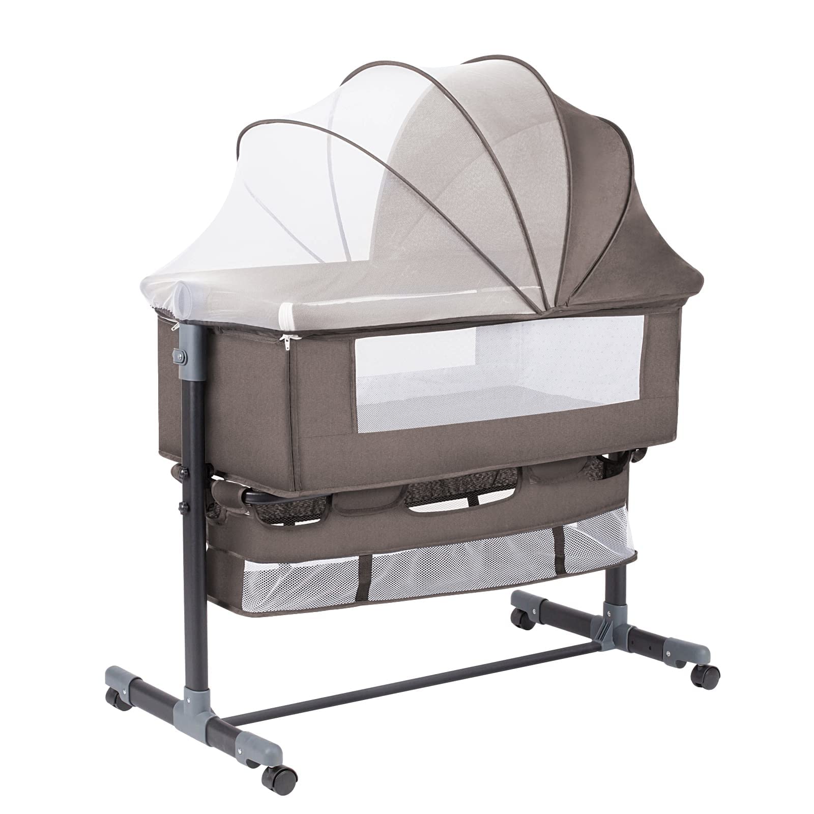 GoFirst Bedside Bassinet for Baby, Bedside Sleeper with Wheels, Heigt Adjustable, with Mosquito Nets, Large Storage Bag, for Infant/Baby/Newborn (Beige)…