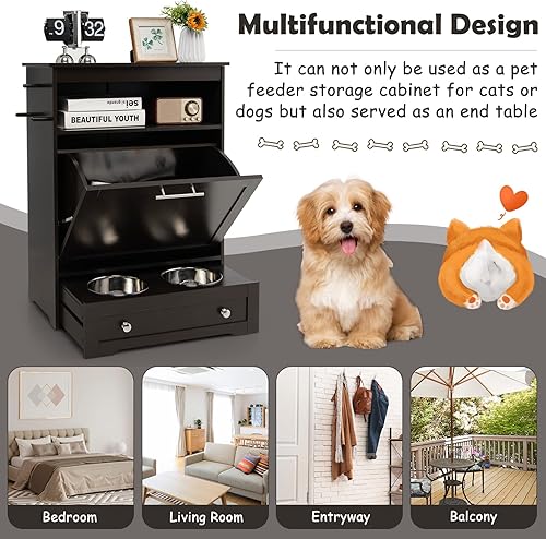 Miniatura 7 de CHEFJOY Estación de alimentación para perros, gabinete de almacenamiento de alimentos para perros con cuencos dobles elevados para perros, diseño