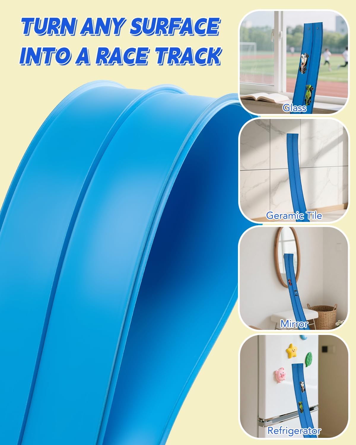 Flexible Race Car Track for Kids - Flex Track 15 Ft with Suction Cups & Loop, Portable Roll Up Racetrack for 1:64 Scale Model Cars for Toddlers Boys Girls Age 3+