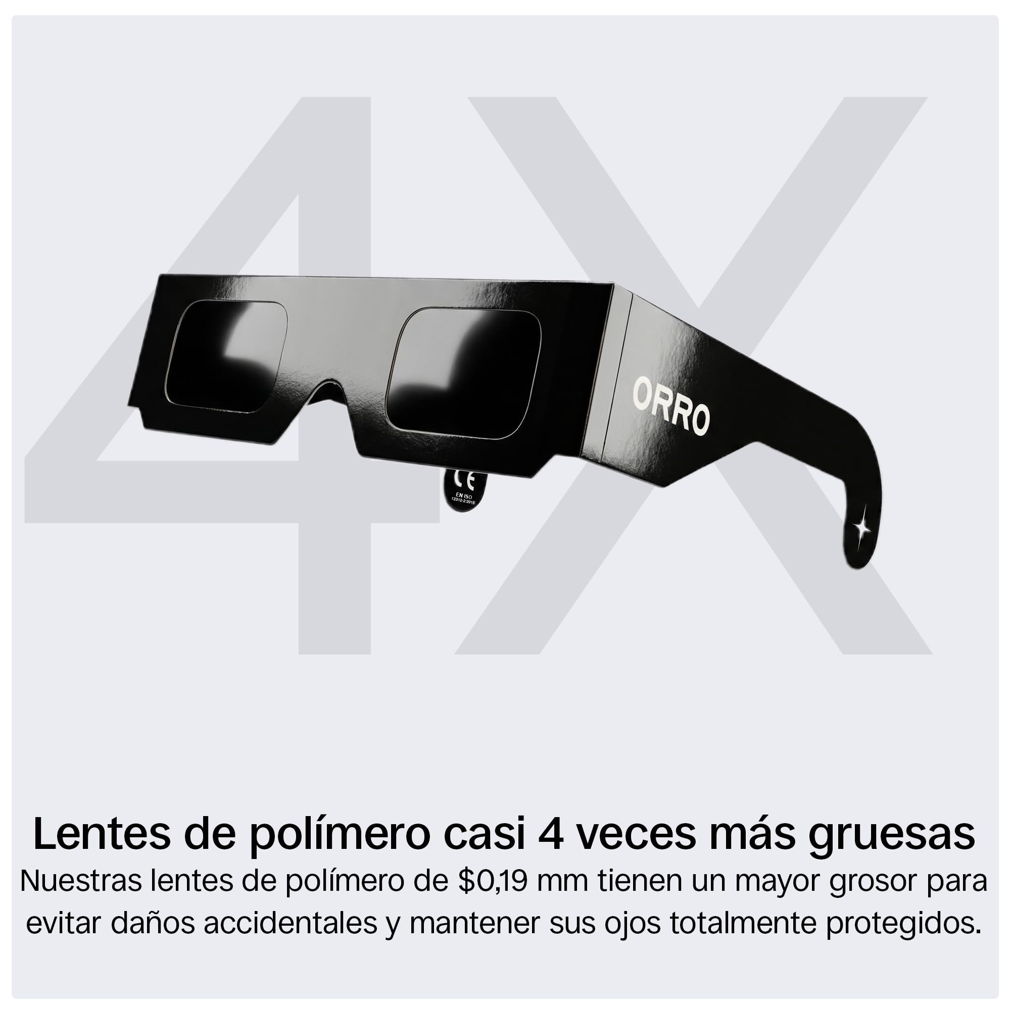ORRO Gafas para eclipse solar Classic 37 mm Pack de 12, Negro, Protección ocular certificada, Probadas según EN ISO 12312-2:2015, Marcado CE para observación solar directa segura