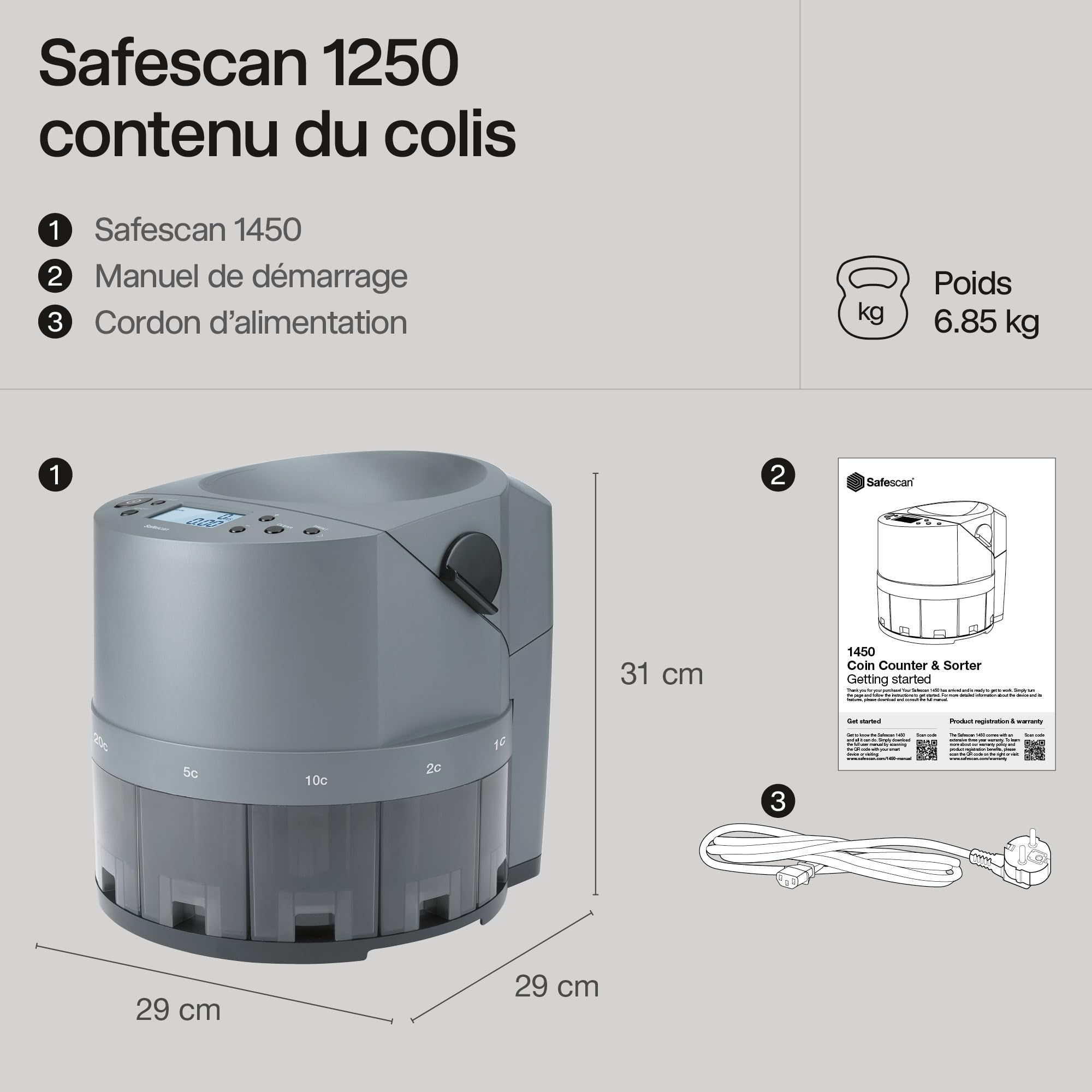 Safescan 1450 Trieuse de pièces comptage rapide gros volumes euros