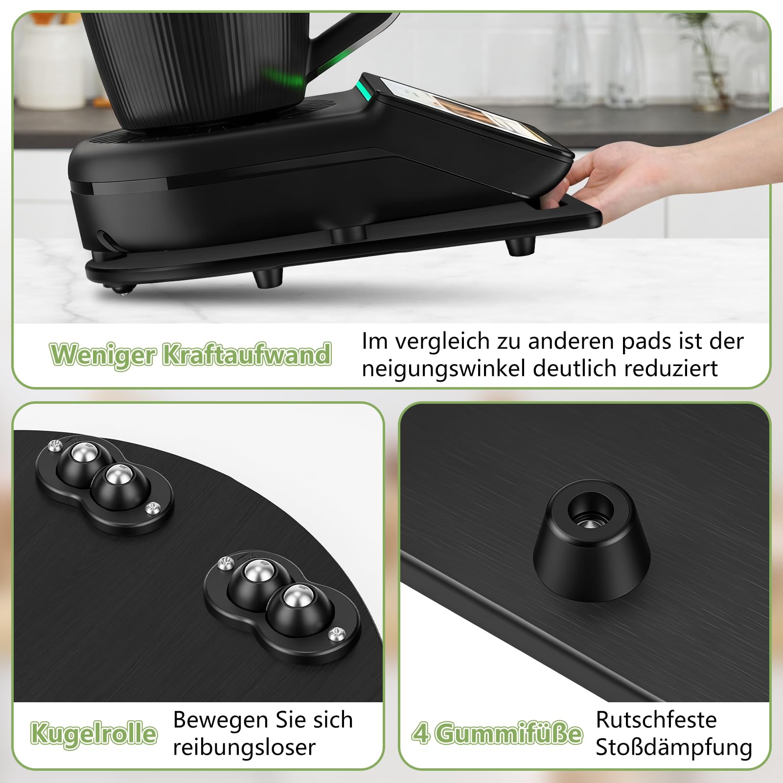 SelfTek Bambusowa deska ślizgowa do Thermomix TM7, akcesoria – drewniana deska ślizgowa kompatybilna z Thermomix TM7, rolki 360°, stalowe kulki i stabilne wycięcia, lekko przesuwająca się deska