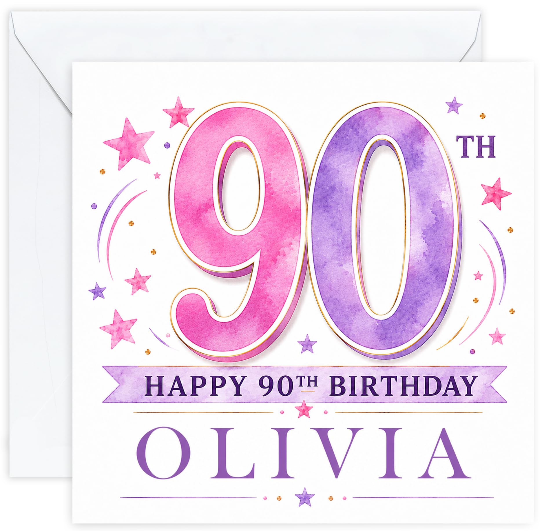 Personalised 90th Birthday Card for Her | Ninetieth Birthday Card for 90 Year Old Women | Mum Grandma Nan Aunt Friend | Female Birthday Card with Name (Design 02)