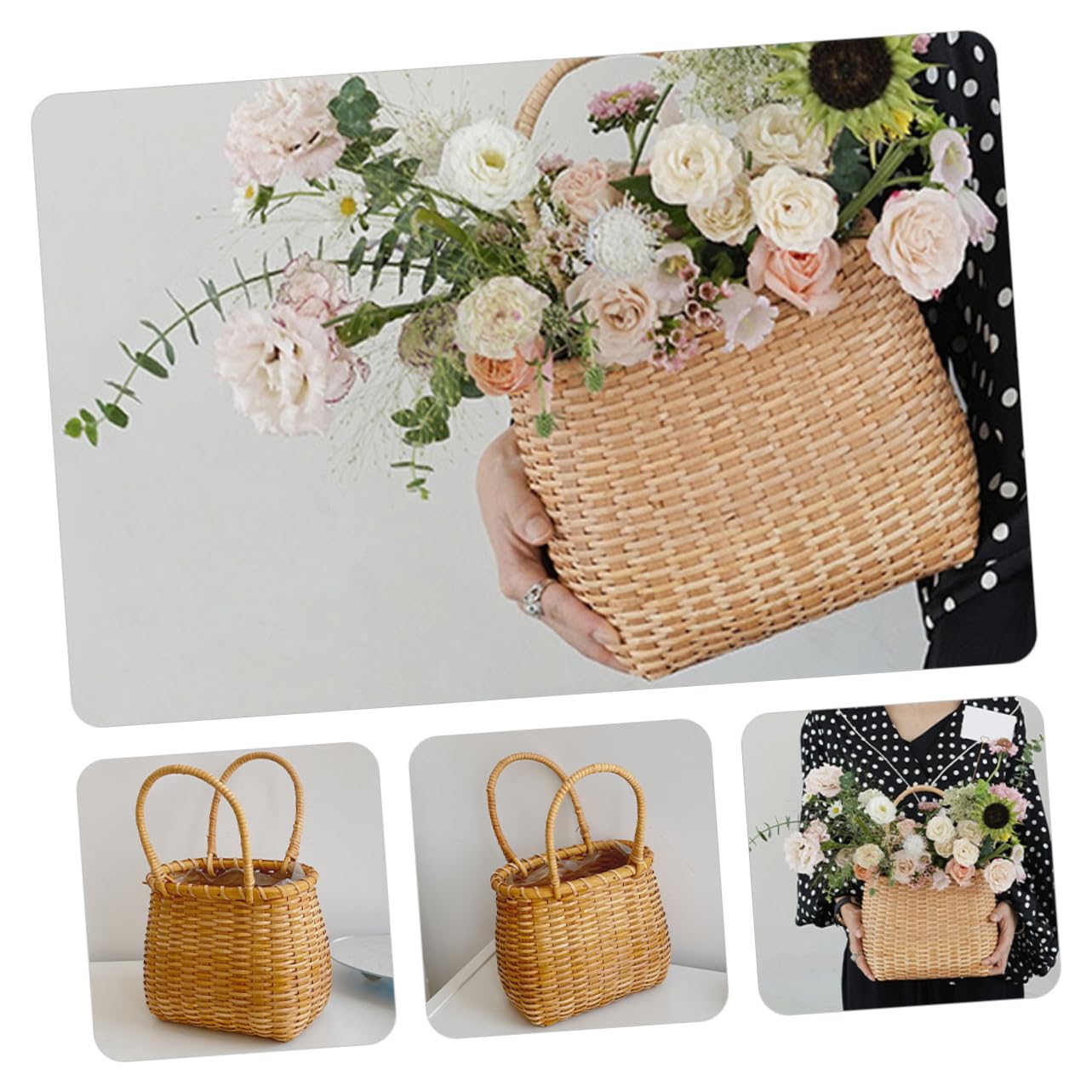 KOMBIUDA Cesta Tejida de Madera para Flores, Porta Flores Decorativo y Útil para Almacenamiento en Hogar