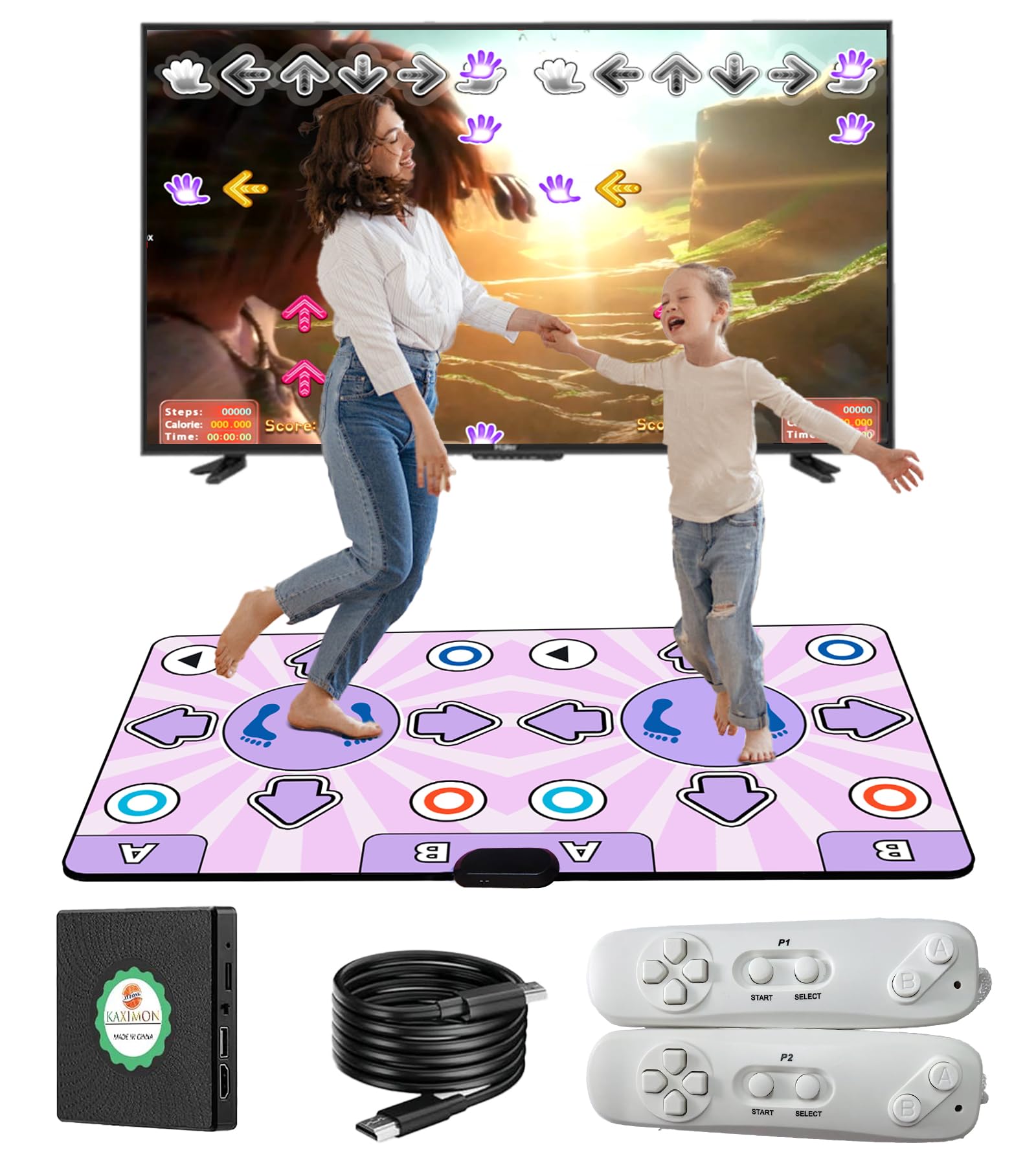 KAXIMON Tapete de Baile Doble para Adultos y niños, Tapete de Baile Antideslizante para TV con Controlador HDMI inalámbrico, Tapete de Baile para niños Regalo para niñas y niños de 3 a 12 años
