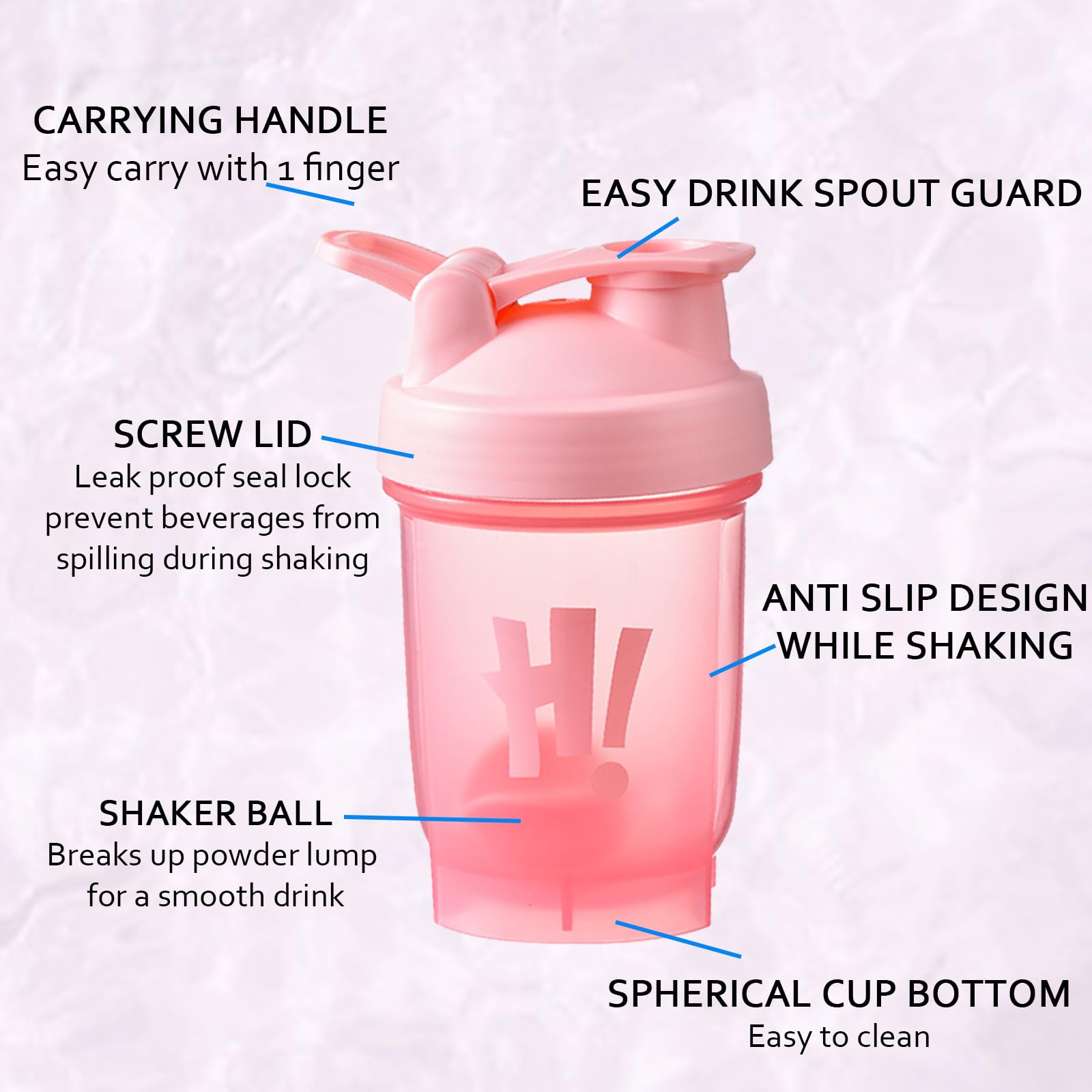 chongning Protein Shaker Bottle with Mixing Ball, 350ml Protein Powder Shaker Bottle, Leakproof Flip On Lid - Image 4