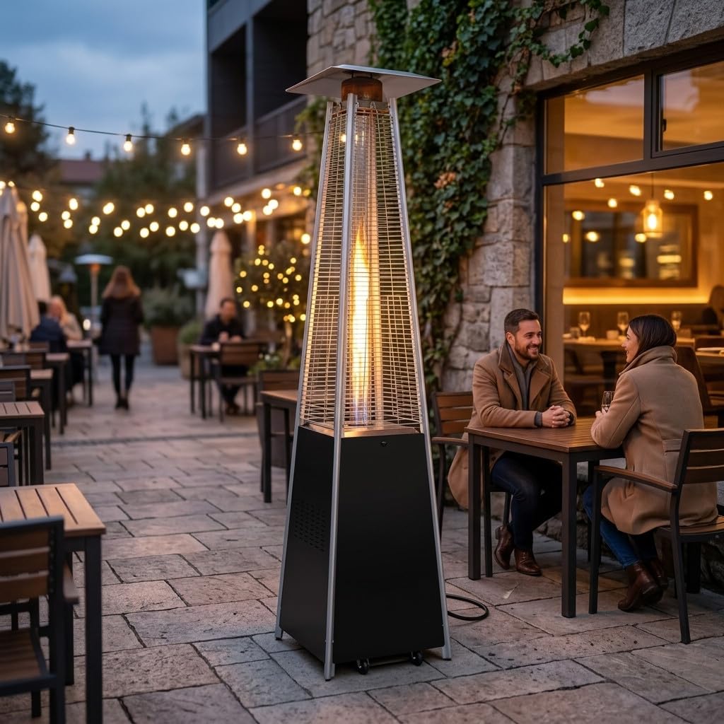 Suinga Stufa a Gas Piramide, Stufa Terrazza Nera, Riscaldatore Patio a Gas Butano e Propano 13KW