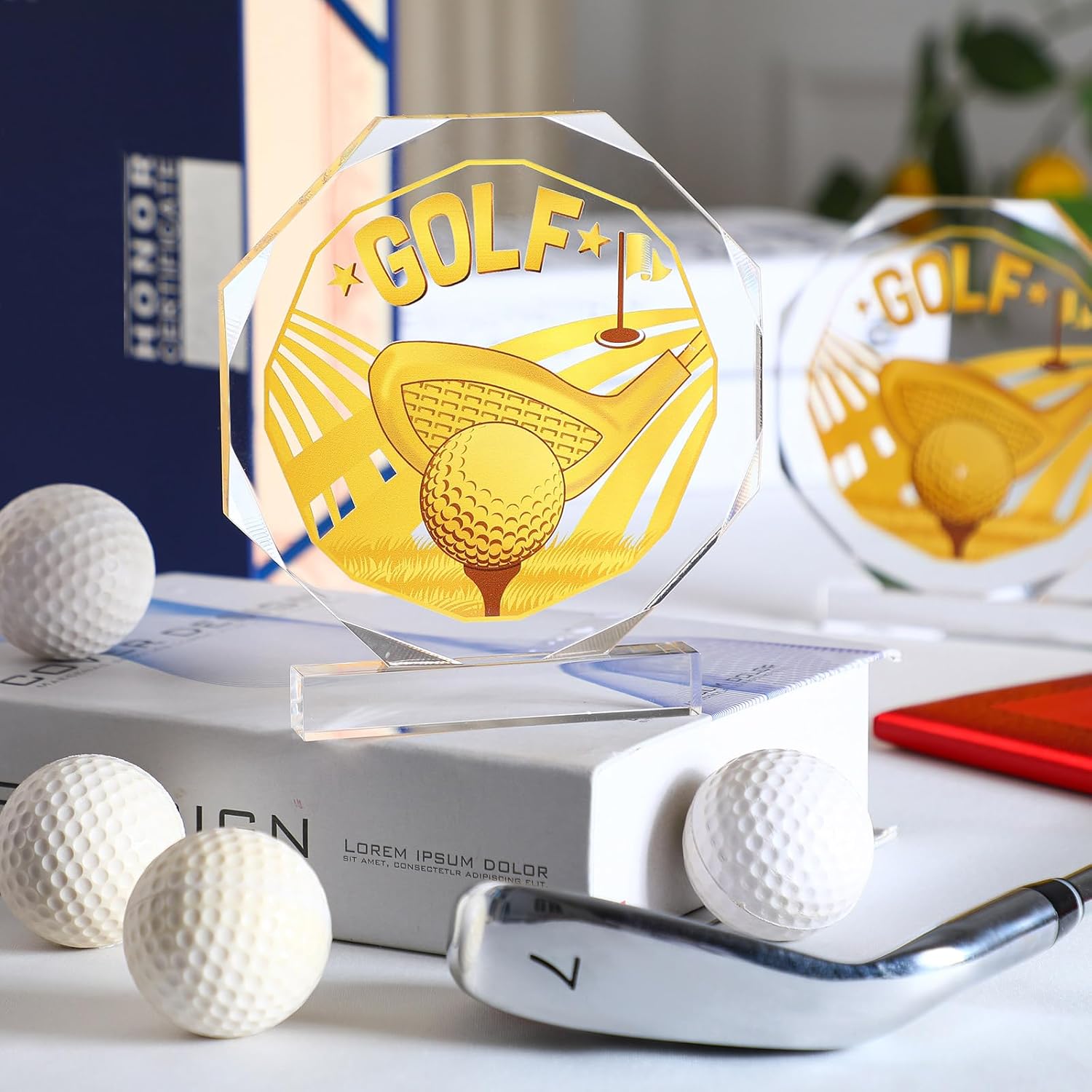 6 Pack Sports Trophy Acrylic Award Medals 4.72 x 4.72 Inch Sports Contest Trophies Bulk Plaques Team Prize Gift Trophies for Competition