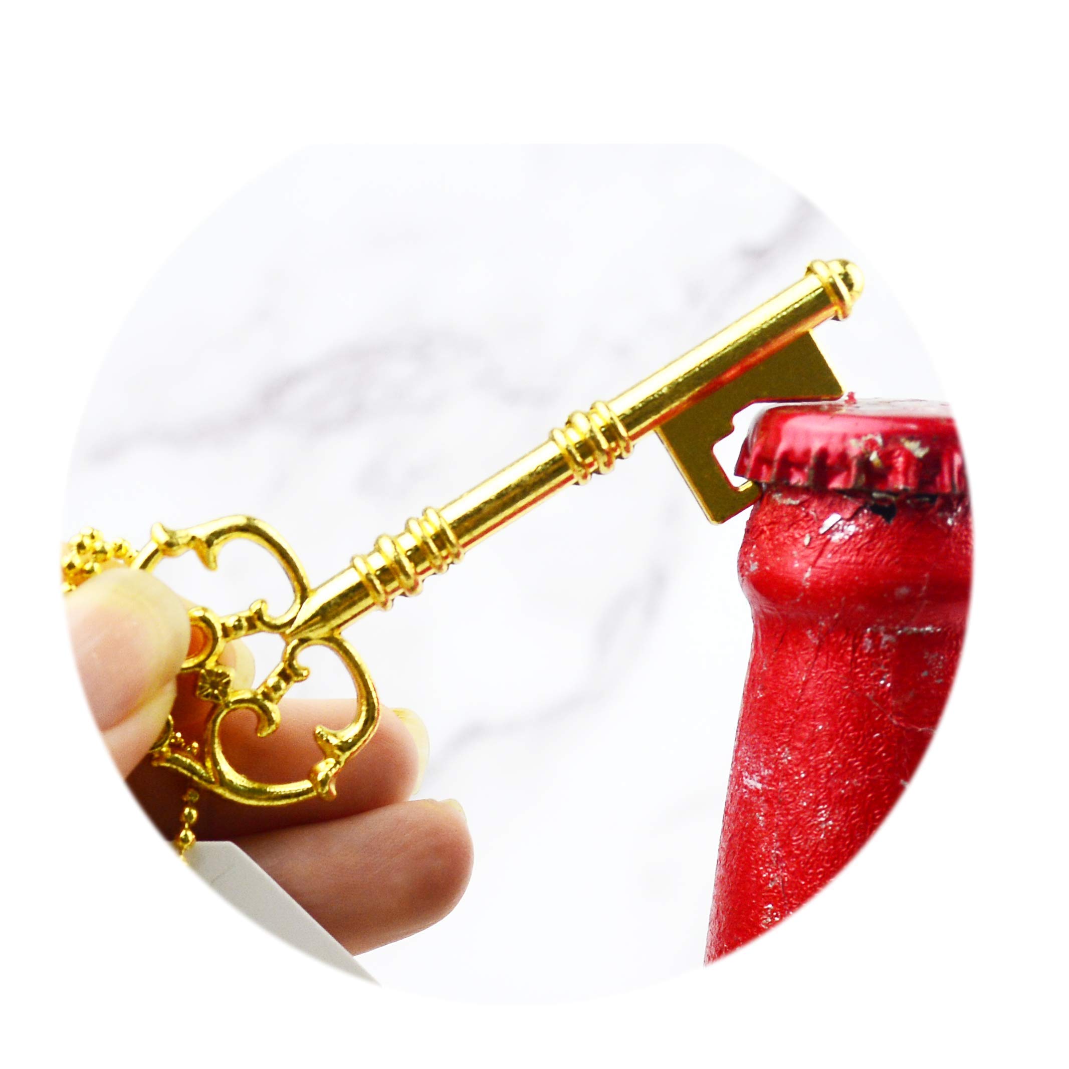 Makhry 50pcs Bomboniera Souvenir Regalo Set Cuscino Contenitore di Caramelle Vintage Scheletro Chiave Apribottiglie (Oro B)