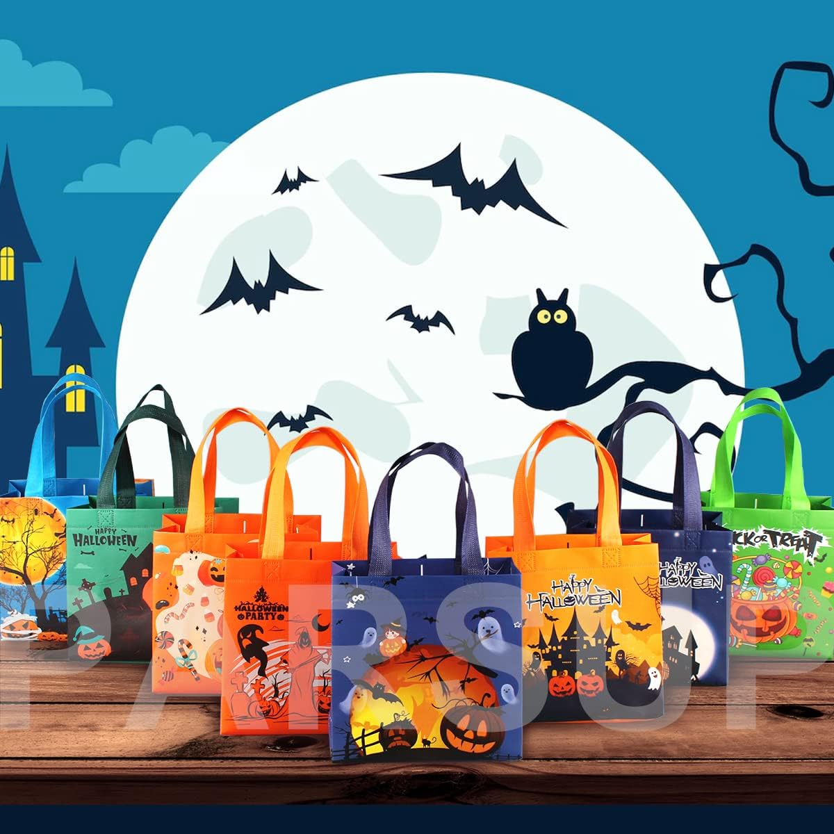 PARSUP Halloween Trick or Treat Bags, 16PCS Small Gift Tote Non-Woven Bags with Handles for Gifts Wrapping, Halloween Party Supplies, 7.9 * 7.9 * 3.15" - Image 7