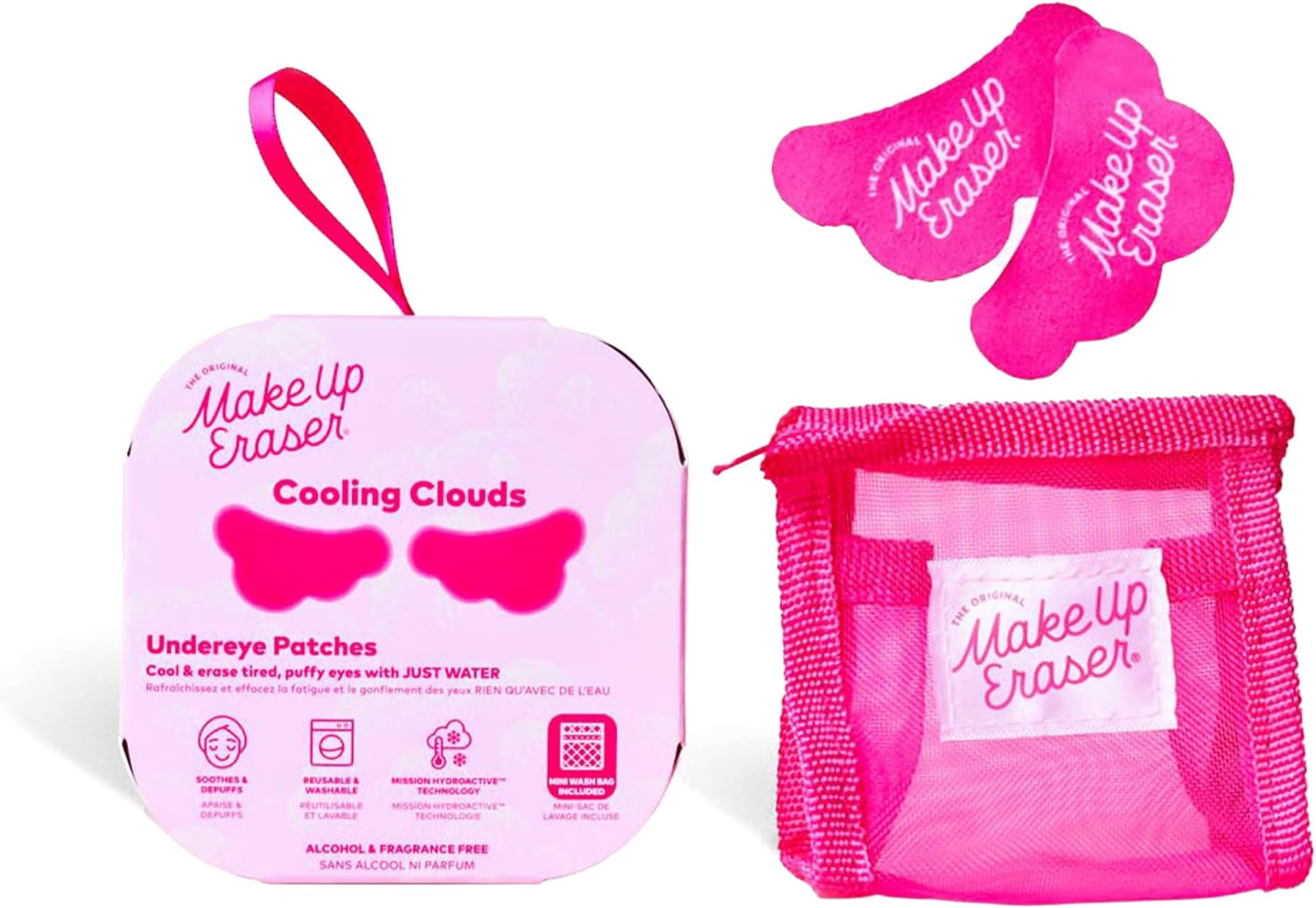 The Original MakeUp Eraser Cooling Clouds Reusable Undereye Patches - Hydroactive Technology Mask Patch Pads for Tired Puffy Eyes and Wrinkles with Mini Washbag, Set of 2
