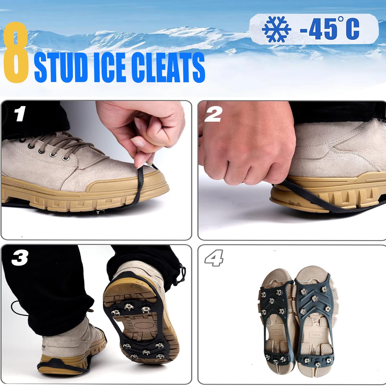 Crampon Antidérapent, Universelles Crampons Pointes Antidérapent, Glace Traction Crampons Neige Grips, Chaussures Anti-Slip Crampons pour Alpinisme Marche Randonnée Jogging