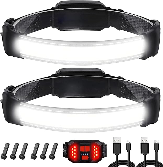 Head Torch,2 Packs LED Super Bright 1500 Lumens USB Rechargeable Head Torch,260° Wide Beam Headlamp,IPX6 Waterproof and Red Taillight(Independent ON and Off) Headlight,for Camping,Fishing,Hiking