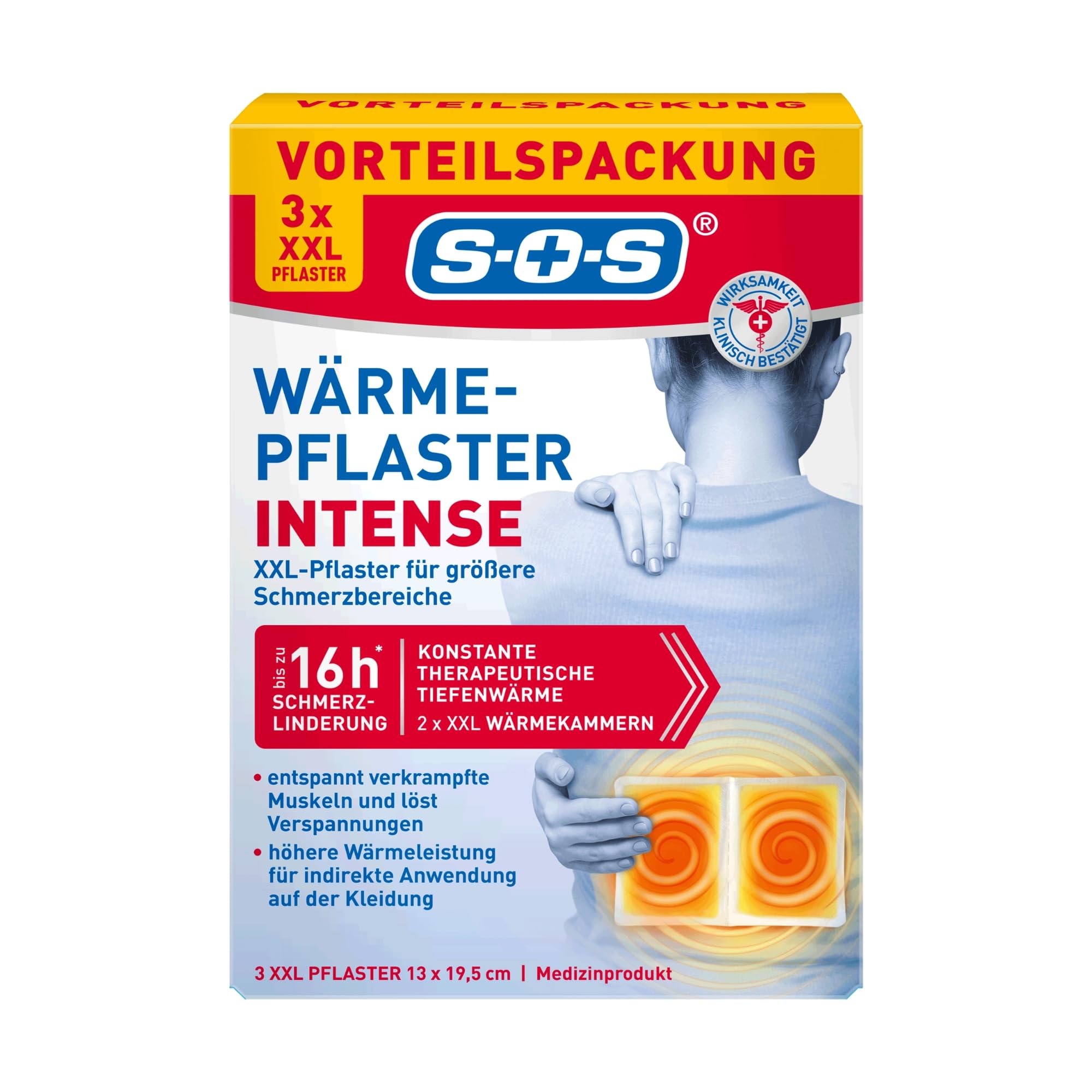 SOS Wärme-Pflaster INTENSE | extra starke XXL Wärmepflaster | löst verkrampfte Muskeln + Rücken Verspannungen