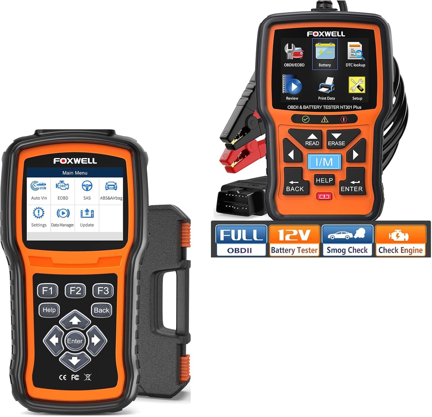 FOXWELL NT630 Plus with NT301 Plus ABS SRS SAS Code Reader Scan Tool Bi-Directional OBD2 Scanner OBD2 Scanner with 12V Battery Tester