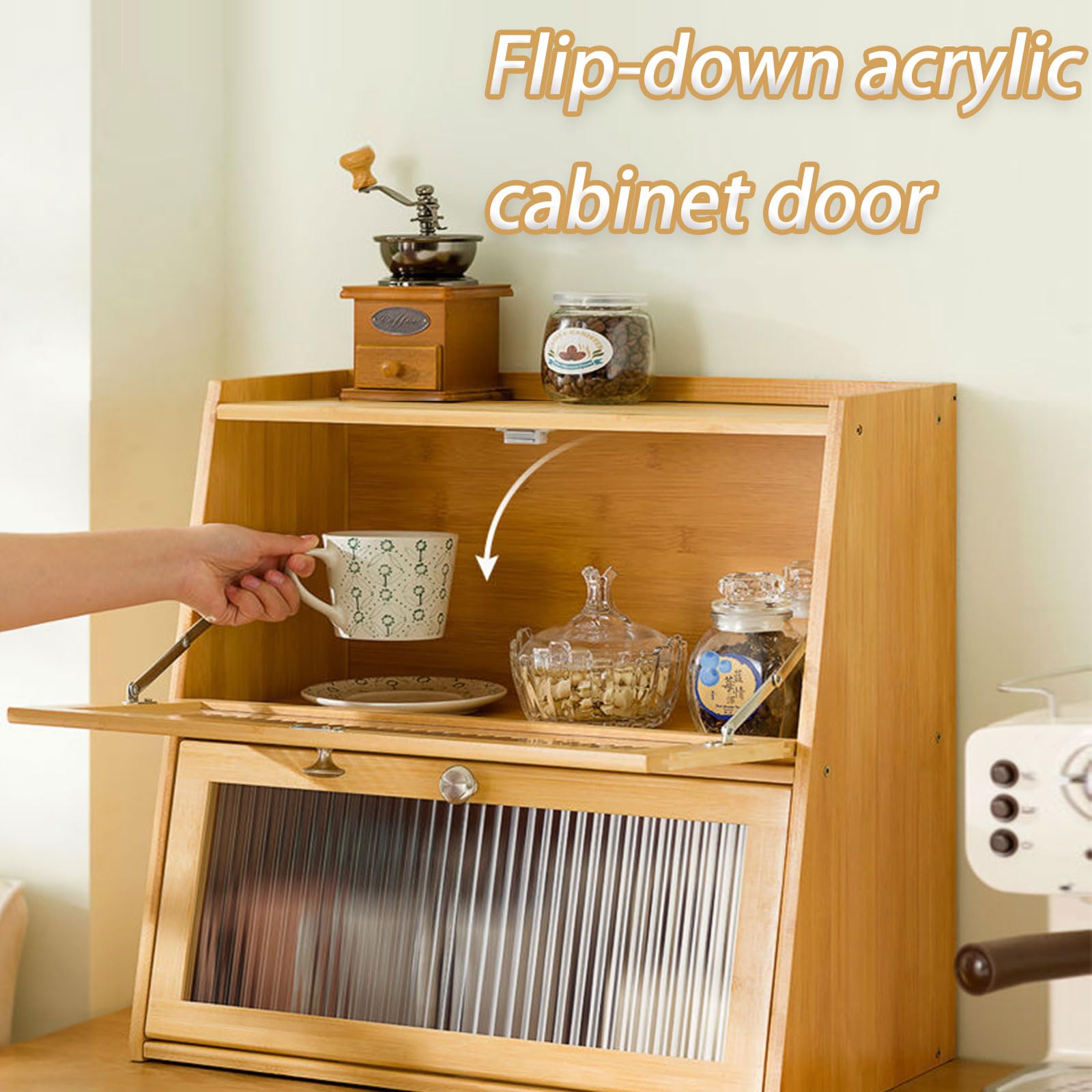 Dxcaicc Wooden Storage Containe,Farmhouse Bread Organizer,Bread Box for Kitchen Countertop,Countertop Utensils Keeper,Wooden kitchen Storage Cabinet,Pantry,Cupboard,Brown,1Layer