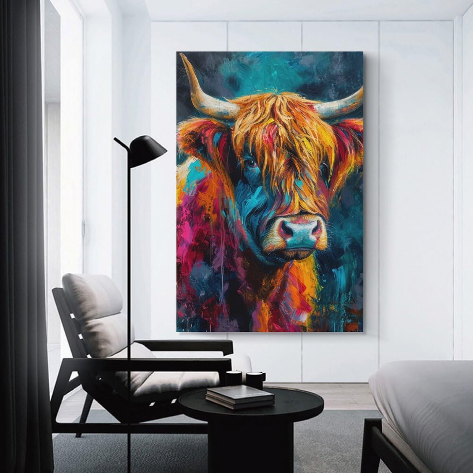 Junmoney Unframe-Style-7-1 Highland Cow Oil Effect Room Decor Wall Art, 24X36inch(60X90cm), For Living Room, Bedroom, Office Or Hallway, Decorative Artwork With Broad Appeal