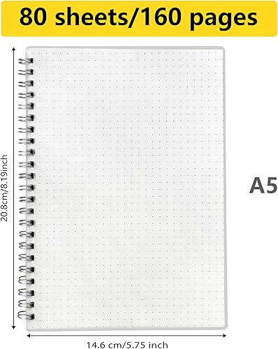 Miniatura 4 de Smilo Paquete de 3 cuadernos en espiral con puntos y bala, tamaño A5, de 5.7 x 8.3 pulgadas, 80 hojas (160 páginas), papel grueso de 3.53 ozm, tapa