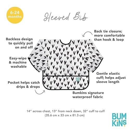 Miniatura 182 de Bumkins - Babero con mangas - Para niños y niñas, bebés y niños pequeños de 6 a 24 meses - Ligero, duradero, impermeable - Babero de manga larga -