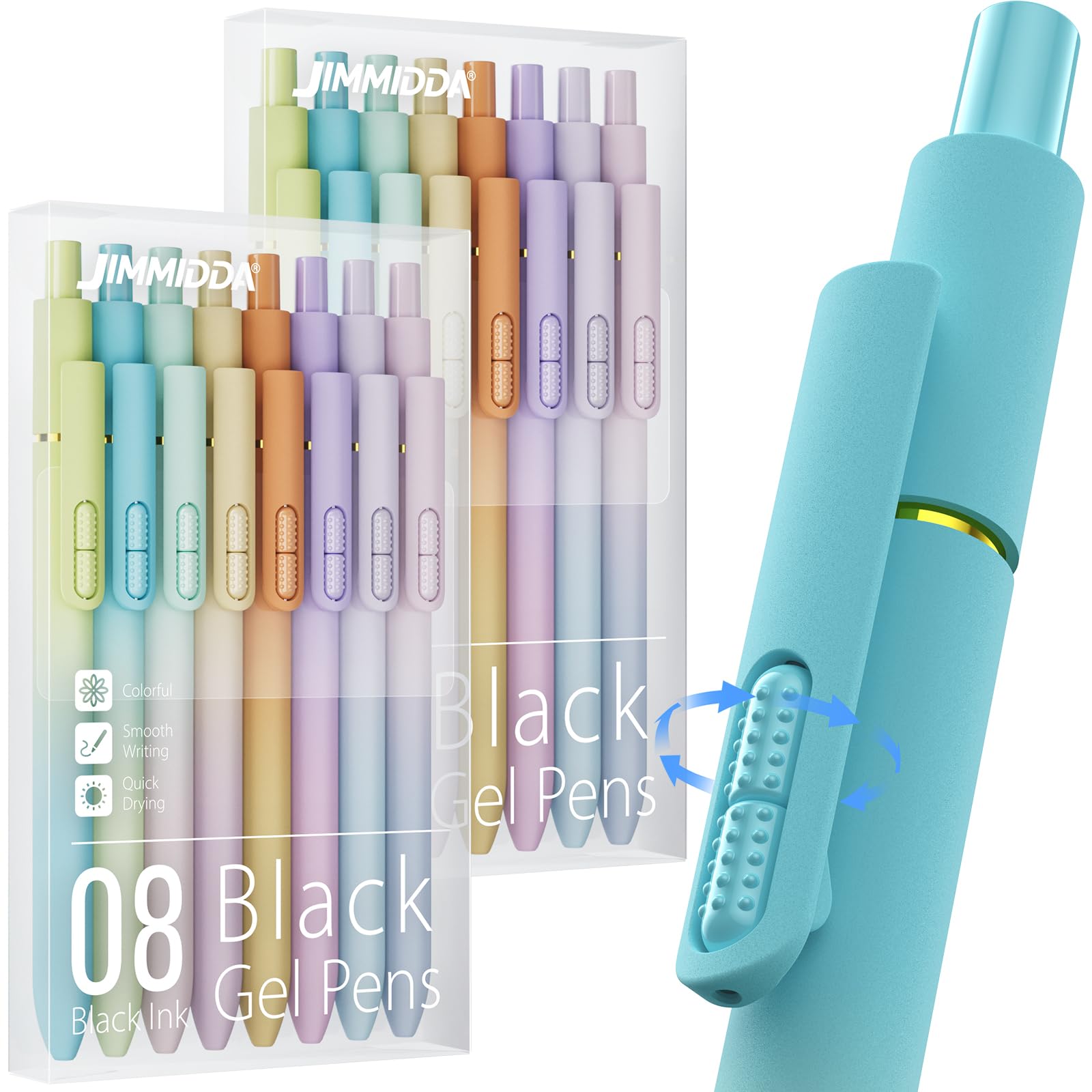 JIMMIDDA 16Pcs Black Gel Pens - 0.7mm Medium Point Black Ink Pens | Smooth Writing - Quick Drying Retractable Pen for Men Women (Gradient - 16Pcs)