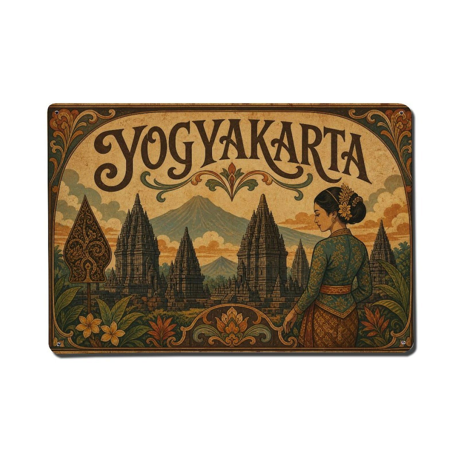 Metal Tin Sign Vintage Travel Indonesia Yogyakarta