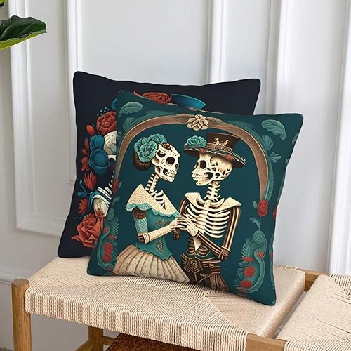 Miniatura 5 de Juego de 2 fundas de almohada decorativas con diseño de calavera de azúcar mexicana, para habitación, dormitorio, sofá, silla, automóvil, decoración