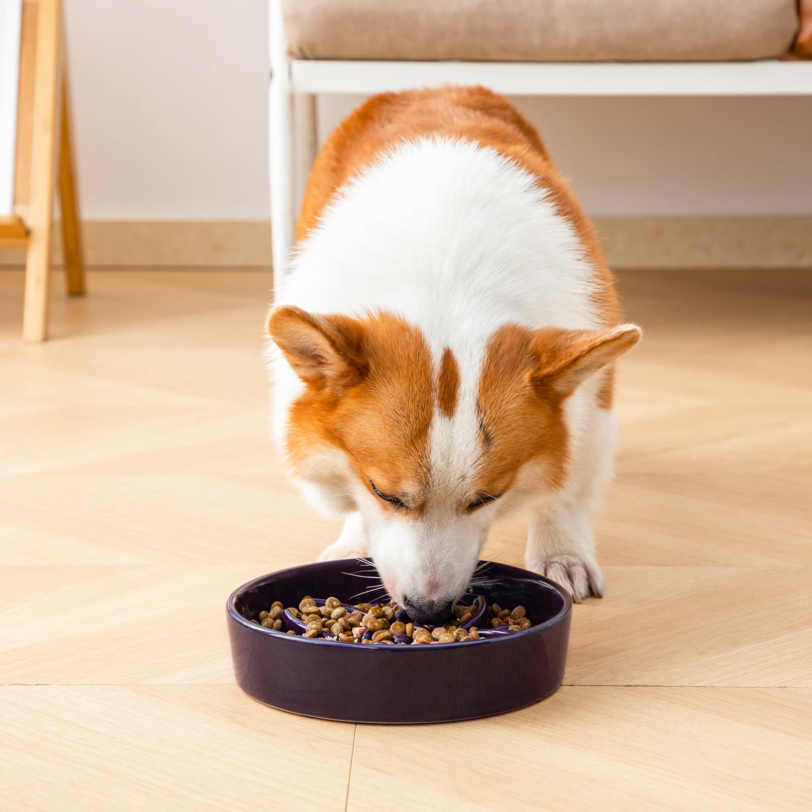 vancasso Ceramic Slow Feeder Dog Bowls, Puzzle Dog Food Bowls with Floral Maze, Anti -Slip Pet Food Dish for Medium Breed, 1.5 Cups, Purple - image 7