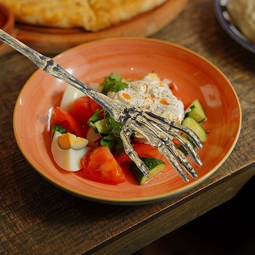 Miniatura 4 de 1 juego de 4 pinzas de plástico plateado para ensalada, tenedores para servir, cucharas: cubiertos de Halloween, utensilios para servir, estilo