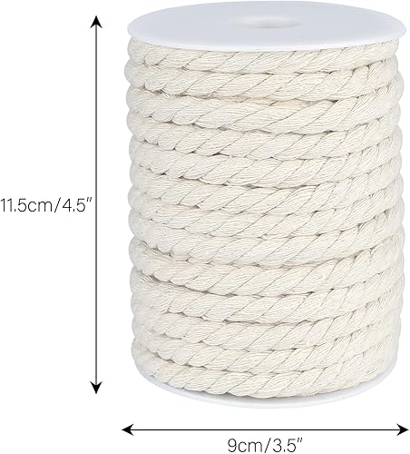 Miniatura 3 de joycraft Cordón de macramé, cuerda de algodón blanco hueso, 0.315 in x 21 yardas, cuerda de algodón trenzado de 3 hebras para colgar plantas,