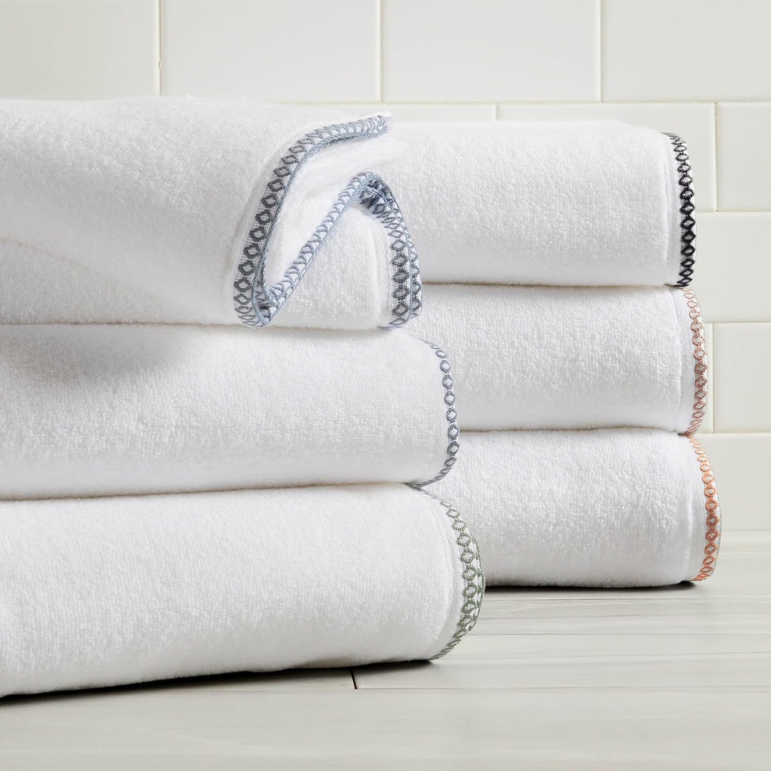 Great Bay Home Blue/White Bath Towel Set - Ultra-Soft Cotton, Boho-Chic Border Design - 2 Bath Towels, 2 Hand Towels, 2 Washcloths - Absorbent, Quick-Dry, Lightweight Bathroom Towels