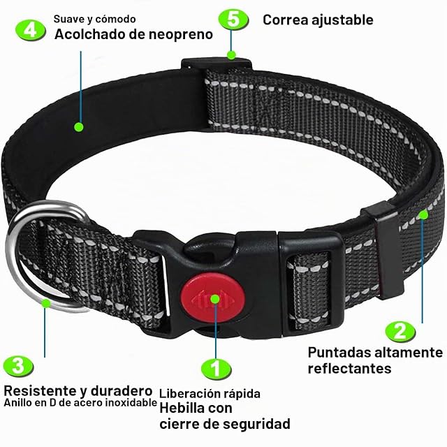 Foto 2 de 7 de ATETEO Dog Collar, Reflective Adjustable Basic Dog Collar with Soft Neoprene Padding