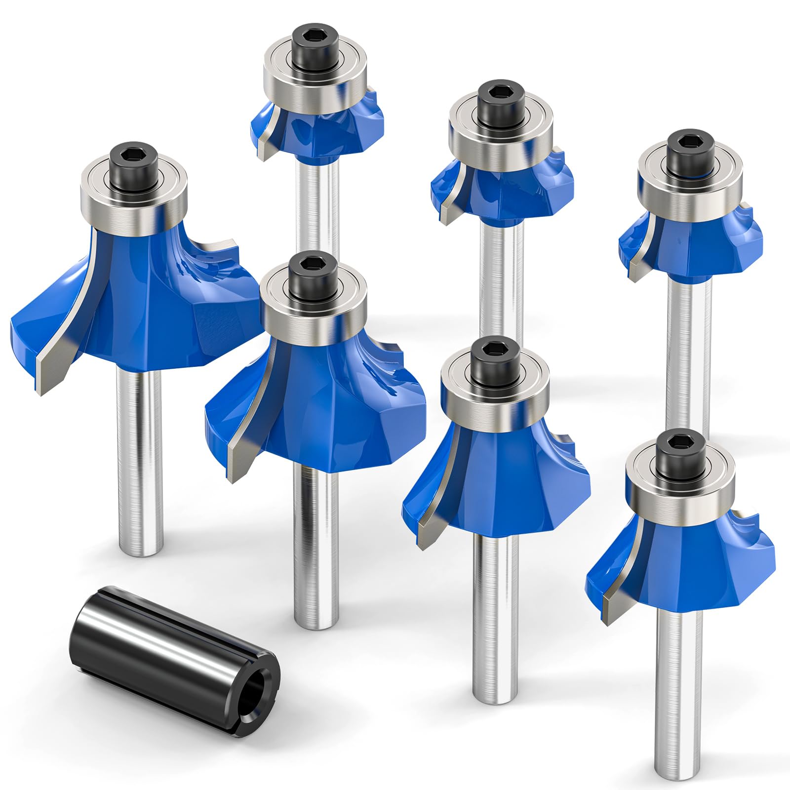 7Pcs 1/4" Inch Shanks Roundover Edging Router Bit Set,Round Radius: 1/2",3/8",5/16",1/4",7/32",3/16",1/8"